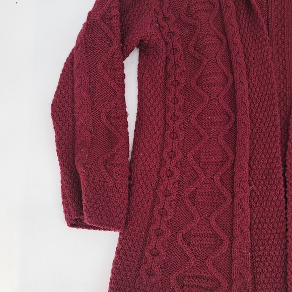 Inis Crafts Womens Sz M Merino Wool Cardigan Sweater RedCable Knit Shawl Collar - Picture 5 of 8